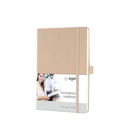 Image de SIGEL CO650 Carnet de notes premium à petits carreaux, A5, couverture rigide, beige Conceptum