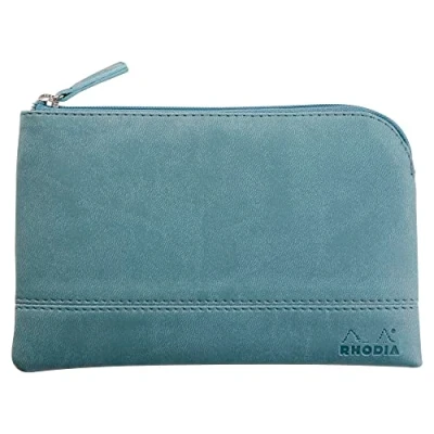 Image de RHODIA 116535C Pochette Zippée en Simili Cuir Eau Taille S (11 x 17 cm) Coutures Véritables Intérieur Tissu Orange Rangement Documents, Petites Fournitures