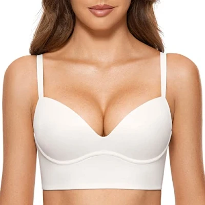 Image de DOBREVA Femme Soutien Gorge sans Armatures Rembourré Push Up Blanc 100C