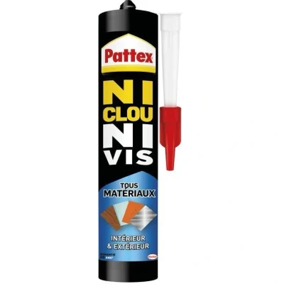 Image de Pattex Ni Clou Vis Fix Multi Matériaux Intérieur &amp; Extérieur, colle de fixation, forte tous supports, mastic blanc, cartouche 450 g