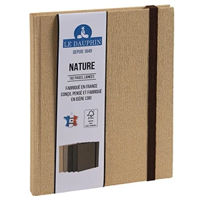 Image de Le Dauphin Réf. 267221D 1 carnet Nature imprimé intérieur ligné fermeture élastique marron dimensions 22 x 17 cm format vertical 192 pages couverture couleur beige certifié FSC®