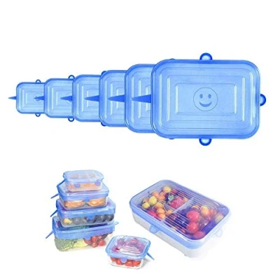 Image de YOUYIKE® 6 Pièces Rectangulaire Couvercles en Silicone, Couvercle Extensibles Silicone sans BPA, Universel de Tailles Differentes pour bols, tasses, canettes. (Blanc)
