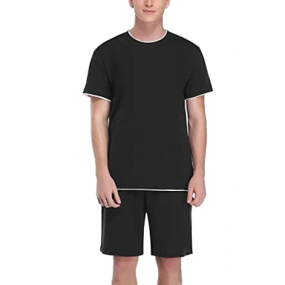 Image de Doaraha Pyjama Court pour Homme en Coton d&#039;été à Manches Courtes col Rond Deux pièces vêtements de Nuit Confortable DouxB NoirL