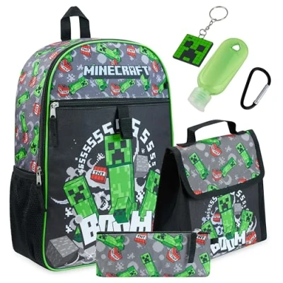 Image de Minecraft Sac à Dos Enfant, Ensemble Rentrée Scolaire Cartable Garcon Primaire avec Accessoires, Multicolore, Taille Unique, de