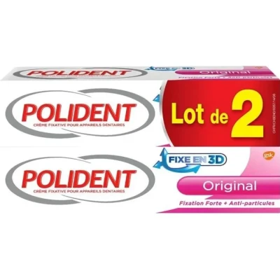 Image de Polident Original, Crème Fixative Pour Prothèses Dentaires Partielles ou Complètes, Sans Goût Lot de 2x40ml