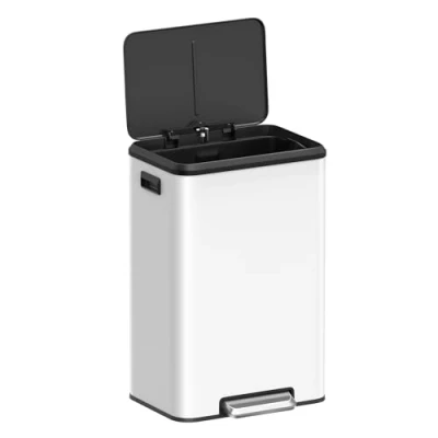 Image de SONGMICS Poubelle de Cuisine, à Pédale 40L avec Couvercle, Corbeille, pour Déchets, Fermeture en Douceur, Couvercle Reste Ouverte, Large, Blanc LTB541W4002
