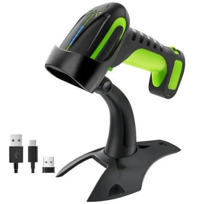 Image de Tera Pro Lecteur de Code à Barre sans Fil 2.4GHz 1D 2D Douchette Scanner QR Barres Bluetooth USB C pour Smartphone Ecran Scanette Industriel Résistance la Chute avec Support, 8100