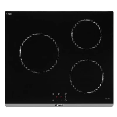 Image de Brandt BPI6360B Plaque Induction Table de Cuisson Encastrable Noir 3 Foyers 5900W Dimensions Encastrement : 56x49cm Précision et Performances Fabriqué en France