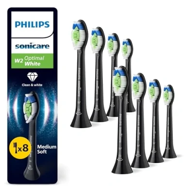 Image de Philips Sonicare W2 Optimal White Têtes de brosse à dents rechange d&#039;origine, noir, lot 8, HX6068/88