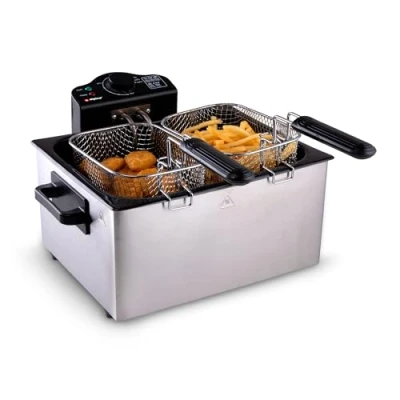 Image de alpina Friteuse Huile 5 Litres Double avec 3 Paniers à Friture, 1x Grand et 2x Petit Grande Capacité jusqu&#039;à 190 C 2000W Inox