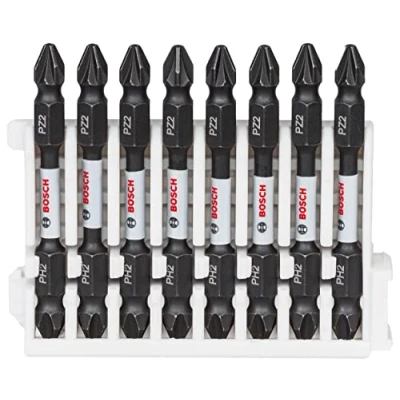 Image de Bosch Accessories Professional 8 pièces Pack d&#039;Embouts de Vissage Double Tête (Impact Control, x PH2 PZ2 Bits, Longueur 65mm, Pick and Click, Accessoires visseuse à percussion) 2608522333 Couleur