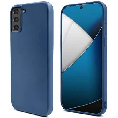 Image de Moozy Lifestyle. coque en silicone pour Samsung S21 FE, bleu nuit légère liquide avec finition mate et doublure microfibre douce, de qualité supérieure Neuf