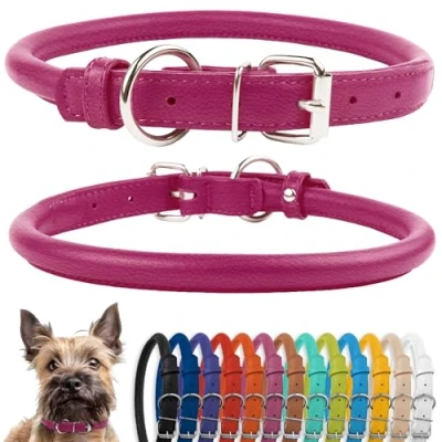 Image de CollarDirect Collier de Chien en Cuir roulé, Chiot Rond rembourré Doux, véritable Fait à la Main pour Petit Grand Chat 13 Couleurs (18 20 cm, Rose texturé)