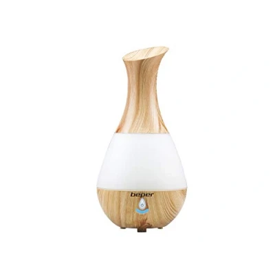 Image de BEPER 70.405 Diffuseur de Parfum à ultrasons, 7 lumières LED interchangeables, réservoir 235 ML, Design Silencieux et innovant, Câble Adaptateur Inclus, Blanc Effet Bois