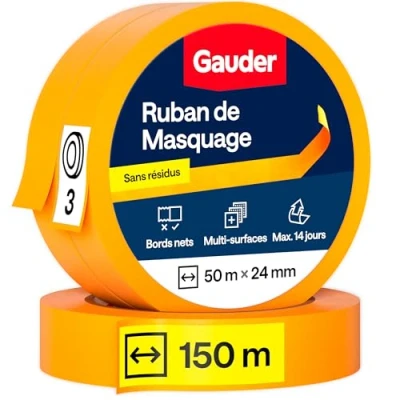 Image de GAUDER Ruban de Masquage (24 mm x 50 m) 3x Peinture en Washi Premium pour Bords Précis Adhésif Pro sans Résidus Murs et Meubles
