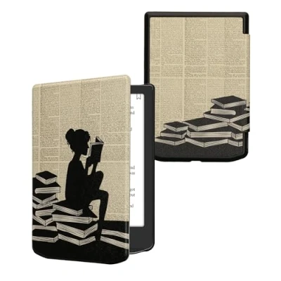 Image de kwmobile Étui Compatible avec Pocketbook Verse/Verse Pro/Verse Color/Vivlio Light/Light HD Coque à Rabat magnétique Tablette eReader Similicuir Noir Beige
