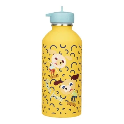 Image de gourde enfant Acier inoxydable DRAEGER PARIS Facile à nettoyer réutilisable Idéale pour parc, école Contenance 300ml 17 cm x 6,5 Jaune Message inscrit : Super Frère