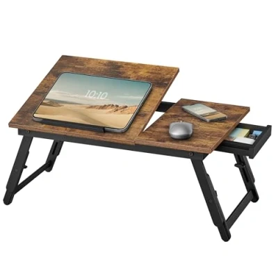 Image de SONGMICS Support pour Ordinateur Portable, avec Tablette et Pieds réglables, écran jusqu&#039;à 15,6 Pouces, Brun Rustique LLD105B01