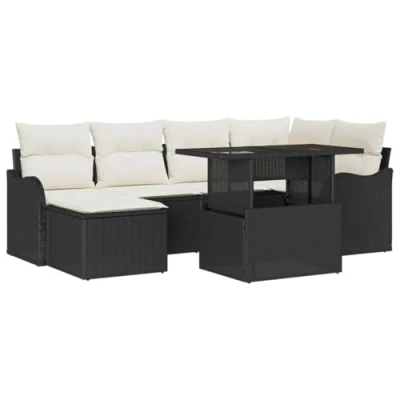 Image de VidaXL Ensemble de 7 canapés jardin avec coussins en poly rotin noir 3359569