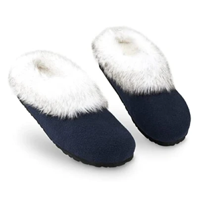 Image de DUNLOP Pantoufles Femme Chaussons Fourrure Semelles Antidérapantes (40, Navy, numeric_40)