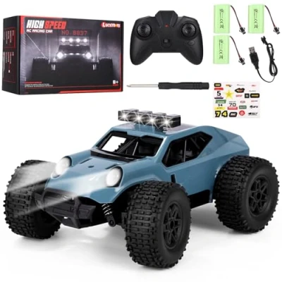 Image de 2,4GHz Voiture Télécommandée Tout Terrain,1/20 Enfant À Grande Vitesse, Véhicule Terrain Quatre Roues Motrices avec Lumières LED,Cadeaux Jouets pour Garçons de 5 à 14 Ans