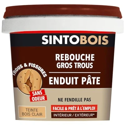 Image de Sinto Rebouche Bois pour Gros Trous et Fissures Clair 500 g Facile Prêt à l’Emploi Excellente Adhérence Séchage Rapide Ne Fendille Pas