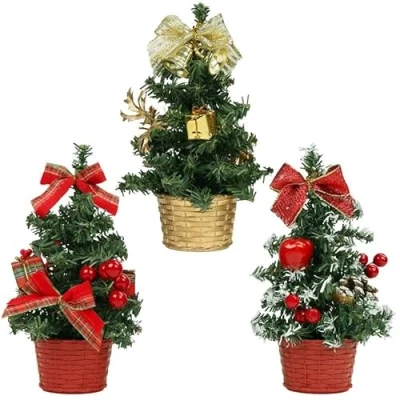Image de Belle Vous Mini Sapin de Noel Artificiel Lumineux Table 40 cm avec Boules et Pommes Pin (Design 4(Set of 3))