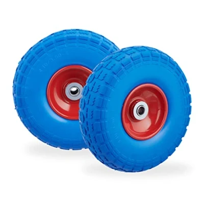Image de Relaxdays Roue de Diable, Lot 4, Caoutchouc, 260x85 mm, increvables, 16 4.1/3.5 4 essieu, jusqu&#039;à 150 kg, Bleu Rouge