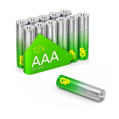 Image de GP Lot de 12 Piles Super alcalines AAA 1,5 V (Micro, LR03), idéales pour alimenter Les appareils du Quotidien, Nouvelle Technologie G Tech Longlife
