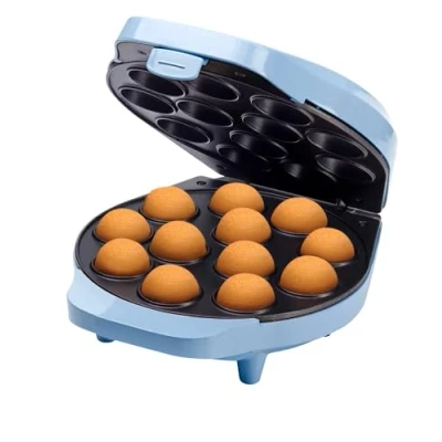 Image de Bestron Gaufrier pour cake pop&#039;s au design rétro, Appareil à pops incl, pop butler, fourchette &amp; 12 bâtonnets pop, avec revêtement antiadhésif,700 W, couleur: Bleu