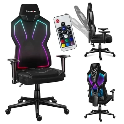 Image de huzaro Combat 6.2 Éclairage LED RVB Chaise Gamer Design Ergonomique Dossier réglable Hauteur d&#039;assise et d&#039;accoudoirs réglables Tissu Mesh HD Style Moderne Noir
