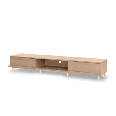 Image de Iris Ohyama, Meuble TV, Support télévision pour ecran jusqu&#039;à 65 pouces, 3 Etagères, Sortie câbles, Pieds ajustables, Moderne, Chambre, Salon TV Cabinet BAB 180A Marron Clair
