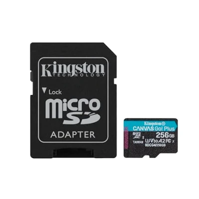 Image de Kingston Canvas Go Plus microSDXC Memory Card Gen4 200MB/s A2 U3 V30 256GB Adapter SDCG4/256GB