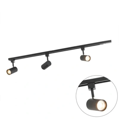 Image de QAZQA jeana Système de rail spot luminaire plafond, plafonnier compatible pour led 3 lumière L 1000 mm Noir Moderne éclairage intérieur Salon I Chambre Cuisine Salle à manger