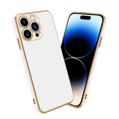 Image de Coque pour Apple iPhone 14 PRO en Glossy Blanc Or Housse de protection Étui silicone TPU flexible et avec appareil photo Neuf