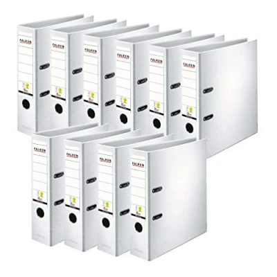 Image de Falken Lot de 10 classeurs en plastique PP Couleur polypropylène Fabriqué Allemagne Largeur 8 cm Format A4 Blanc Vegan Classeur à levier bureau fente
