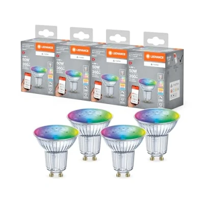 Image de LEDVANCE SMART+ MATT LED Reflector Lamp, compatible avec Google, Alexa, Apple, Glass, 4.9W, 350LM, GU10, Couleur Lumière et blanche, Vocal Control, jusqu&#039;à 20 000 HRs, 4 Pack