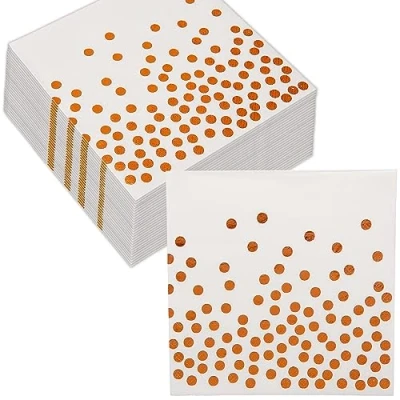 Image de CEILIWEN Lot de 50 serviettes table pour fête d&#039;anniversaire Motif à pois or rose 33 x cm Blanc et