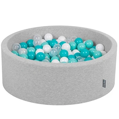 Image de KiddyMoon Piscine À Balles pour Bébé Rond 90X30cm/300 7Cm Fosses Boules Jouet Enfant, Gris Clair:Turq. Clair/Blanc/Transparent Turq.