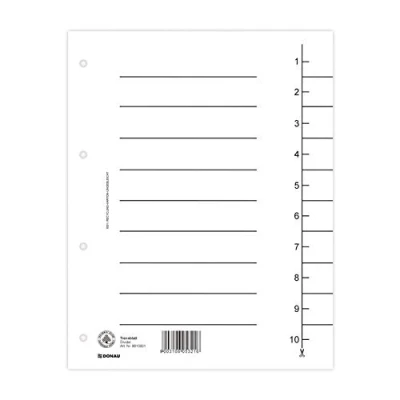 Image de DONAU 8610001 09 Lot de 100 intercalaires en carton extra large recyclé 250 g/m² avec impression linéaire pour DIN A4 4 trous