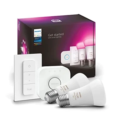 Image de Philips Hue Startkit 2xE27 + Bridge &amp; Dimmer Blanc Color Ambiance