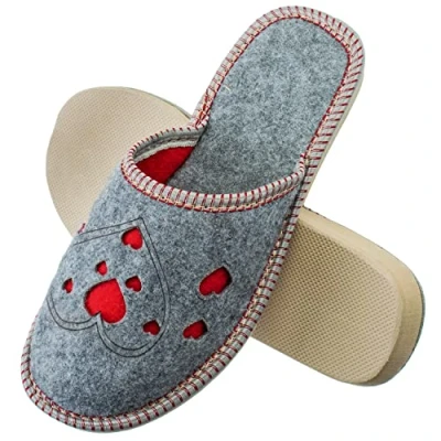 Image de ESTRO Pantoufles Femme Chausson Chaussons Feutre Charentaises Mule avec Semelle Antiderapante F03 (41, Coeurs)