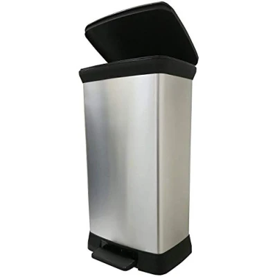 Image de CURVER Poubelle Rectangulaire à pédale Decobin 50L Fermeture Douce Aspect Métal Pour Cuisine, Bureau, Salle de Bain 39 x 29 72 cm Recyclé(version précedente)