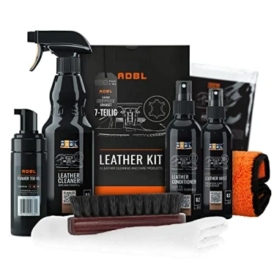 Image de Shiny Freaks ADBL Kit d&#039;entretien du Cuir: Cuir Nettoyage et baume avec Brosse en Idéal pour sièges de Voiture ou canapés Conditionneur, Pommier 7 pcs