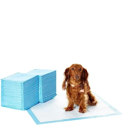 Image de Amazon Basics Lot de 50 Protections très résistantes pour déjections Canines, Anti Fuite, Surface à séchage Rapide, Taille Classique, Chiens et Chiots, Bleu