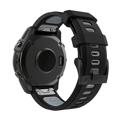 Image de MoKo Bracelet Compatible avec Garmin Fenix 7/7 Pro/6/6 Pro/5/5 Plus/Forerunner 965/955/945/Instinct/Instinct 2, Quick Fit 22mm de Remplacement en Silicone Souple Bicolore, Noir/Gris