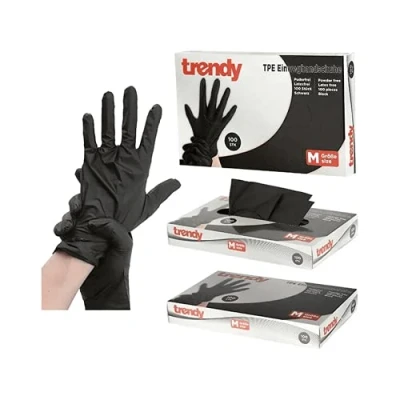 Image de HOMA Lot de 100 gants jetables en TPE sans latex poudre, noirs, taille M