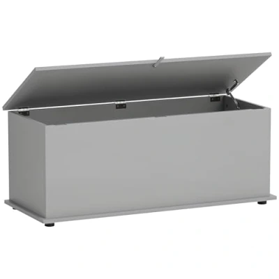 Image de HOMCOM Coffre de Rangement, Banc Rangement avec Couvercle Rabattable et charnières sécurité, Chaussures pour entrée, Chambre, Salon, 100 x 40 cm, Gris