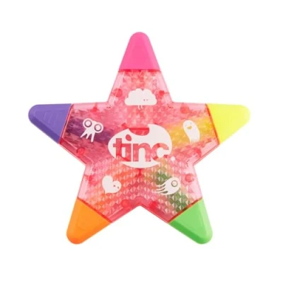 Image de Tinc Surligneur 5 en 1 forme d&#039;étoile multicolore pour enfants une utilisation à l&#039;école et aux devoirs couleurs amusantes dans un stylo rose, orange, vert, jaune, violet
