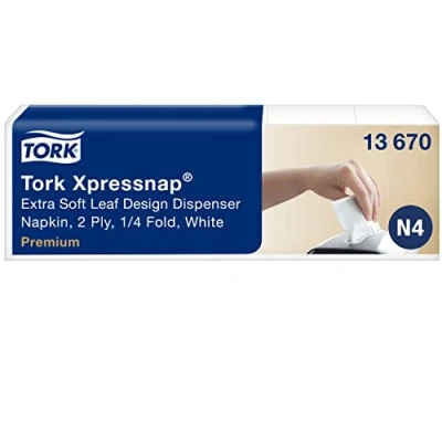 Image de Tork 13670 Serviettes en papier enchevêtrées Premium Xpressnap N4 Extra doux / décor feuille lot de 8 paquets Blanc